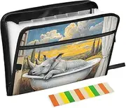 Beauty Rhinoceros Retro Bathtub Expanding Folder 13 Pockets A4 Letter Size Document Organizer with Zipper Closure Expandable File Pocket for Office