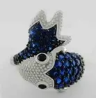 LAB CREATED BLUE SAPPHIRES & BLACK ONYX FISH RING .925 Sterling Silver - NWT