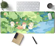 TENG DA QING Kawaii Desk Mat Cute Mouse Pad Green Healing Design Cartoon Anime Duck Large Laptop Keyboard Computer Pads for Girl Office Decor, Desktop Mousepad Deskmat, 31.5x11.8x0.12 in (XCD-77)