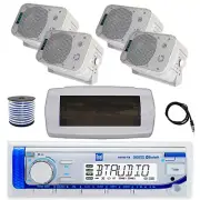 Dual Bluetooth Marine Receiver, Cover, Antenna,Wire, 4x 5.25" 400W White Speaker