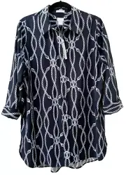 Chicos Button Front Women's Shirt Tail no Iron stretch Top New size 12