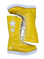 Pro Wrestling Boots, Handmade, 100% Pure Leather, Yellow with White Stars & sole
