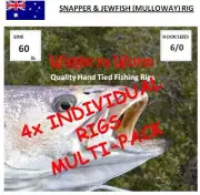 4 X Hand Tied 60lb Snapper & Mulloway fishing rigs, 2 x Octopus circle 6/0 hooks