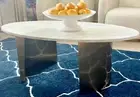 OVAL WHITE MARBLE COFFEE TABLE GOLD BASE NEW