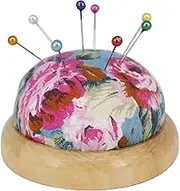 Embroidery Pin Cushion, Wooden Base Needles Pincushions, Solid Wood, PP, Polyester Japanese Style Round Pin Cushion for Sewing Needle Holders and Crafts in Random Colors, 2.75x1.38inches