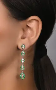 [VAK] 18K White Gold Architectural Splendor Diamond and Emerald Earrings