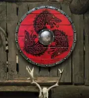 Round Shield Medieval Warrior Wooden Viking Shield Black Dragon Authentic Shield