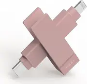Apple MFi Certified 128GB Morandi Pink iXflash Backup Flash Drive 2-in-1 USB Type C & Lightning for iPhone, iPad, and Computer | Photo Storage and Transfer
