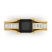 3.40 ct Princess Cut Real Onyx Promise Bridal Ring Sliding set 14k Yellow Gold