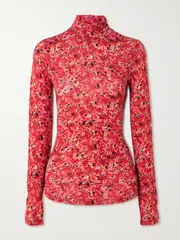 [Isabel Marant] Isabel Marant - Joyela Printed Stretch-mesh Turtleneck Top - Red - FR 38 FR 38 Red