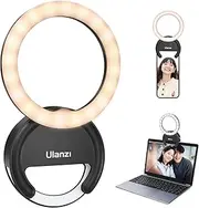 [ULANZI] Selfie Ring Light, Clip-on LED Lights Rechargeable Portable Photography Lighting for iPhone iPad Android Laptop Camera Video Girls Make Up