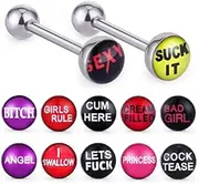 [COTTVOTT] 12pcs Fancy Words Pictures Logo Stainless Steel Straight Barbells Tongue Rings Bars Piercing Jewelry
