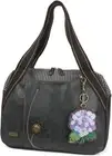 New Chala Bowling Zip Tote shoulder Large Bag BLACK Coin Purse HYDRANGEA Flower