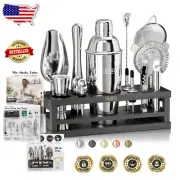Elegant Mixology Set with Bamboo Stand & Dishwasher Safe Tools for Bartenders