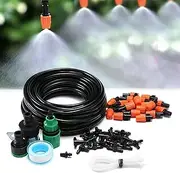 Misting Cooling System, Self-Priming Garden Misting Cooling System Automatic Irrigation Kit, Misting Nozzle Sprinkler,Faucet Adapter for Outdoor Garden Yard Spraying Supplies