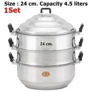 24 cm.3 Tier+Lid Steamer Cooker Pot Set Aluminum Crocodile Brand Pan Cook Food