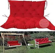 Waterproof Wooden Garden Swing Hammock Sun Chair with Backrest and Anti-Slip Tie, 2 Seater 3 Seater Patio Furniture for Outdoor/Indoor Use, 150*100*10cm, Red