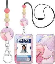Khxriypha Teacher Lanyard for ID Badge Card, Cute Marble Women Beaded Breakaway Neck Lanyards Name Tag Badges Holder Aesthetic Work Keys Accessories