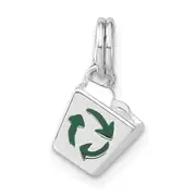Sterling Silver 3-D Polished Enameled Recycle Bin Charm