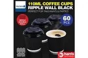 Party Central 60PCE Disposable Coffee Cups Matching Lids Microwave Safe 110ml