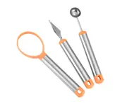 Supperstore 3PCS Kitchen Stainless Steel Fruit Carving Tool Watermelon Pitting Device Ball Digger Carving Knife Set-Orange