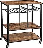 Storage Rack Kitchen Cart Food Storage Shelf with Metal Mesh Basket Bottle Holder and Storage Shelves 15.7" D X 31.5" W X 34.1" H Trolley on Wheels