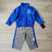 NWT Nike logo football blue & grey tracksuit jacket pants set size 24 Month