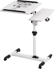 Overbed Table Tilt Top Mobile Standing Desk Adjustable Side Table Locking Casters Overbed Bedside Steel Frame Laptop Desk