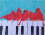 Piano Cardinals - Hand Painted Needlepoint Canvas