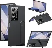 LHNUNP for Samsung Galaxy Z Fold 6 Case with Screen Protector, All-Inclusive Metal Lens Protection Kickstand Shockproof Smooth PC Back Case, Black