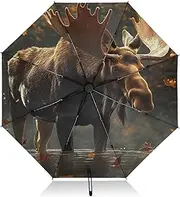 [PDZRMY] Moose Autumn UV Protection Travel Umbrella Compact for Rain and Sun - Auto Open and Close UPF 50+ Windproof Portable 46” Sun Umbrella for Women and Men