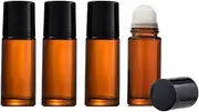 WADY 4PCS 50ml Essential Oil Glass Roller Bottles, Empty Refillable Clear Roll-on Container With Plastic Balls and Lids (Amber)