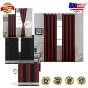 Modern Thermal Insulated Blackout Curtains | Burgundy Grommet Drapes, 2 Panels