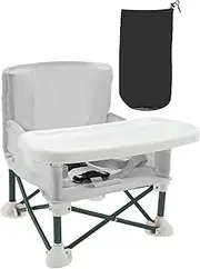 XXLAUBBD Toddler Booster Seat with Child Safety Belt and Rear Storage Pocket Foldable Baby Floor Seat with Removable Feeding Tray for Indoor and Outdoor Use (Grey)
