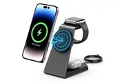 3 in 1 Mag-Safe Wireless Charging Station, Aluminum Alloy ic 18W Fast Charger for iPhone 15/14/13/12, Apple Watch, AirPods (Black)