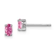 Sterling Silver Rhodium-Plated 5X3mm Oval Created Pink Sapphire Post Earrin