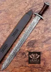 Handmade Damascus Viking Sword | Battle-Ready, Razor-Sharp, Leather Sheath Gift