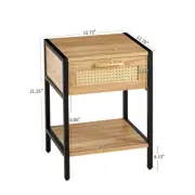 15.74" Rattan End table with drawer, Modern nightstand, metal legs,side t