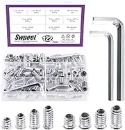 Swpeet 122Pcs White Zinc Plated Carbon Steel Carbon Furniture Screw in Nut Threaded Wood Inserts Threaded Inserts Bolt Fastener Connector Hex Socket (1/4" + 5/16" Assortment Kit)