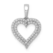 Solid 14k White Gold 1/4ct. Simulated CZ 2-row Heart Pendant