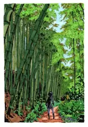 Kyoto Japanese Bamboo Forest Drawing Original Art One of a Kind