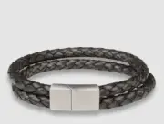 Bespoke Mens Brown Double-Strand Braided Leather Metal Clasp Bracelet.