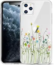 Unov Case Compatible with iPhone 11 Pro Case Clear with Design Slim Protective Soft TPU Bumper Embossed Flower Pattern 5.8 Inch (Flower Bouquet)