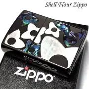 Zippo Oil Lighter Shell Inlay Flower Black Brass Regular Case Japan