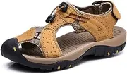 [Asifn] Men's Outdoor Hiking Leather Sandals Water Shoes Slides Closed Toe Sport Walking Fishermen Climbing Summer Athletic, Brown, 7-7.5