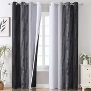 [Estelar Textiler] Thermal Insulated Blackout Curtains for Bedroom, Ombre Black and Greyish White Blackout Drapes for Living Room, Gradient Full Light Blocking Energy Saving Curtains, 52Wx84L, 2 Panels