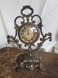 在飛比找Yahoo!奇摩拍賣優惠-20世紀初 德國製 古董老式發條黃銅時鐘 發條機械銅鐘 座鐘