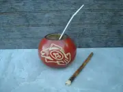Mate Gourd Hand Carved -Mate Calabaza + Straw +Bonus Straw Bamboo Orange
