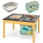 HONEY JOY 4-in-1 Kids Sand Water Activity Table Wooden Game Table w/ Storage Bin