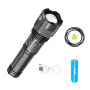 LED Flashlight Tactical Rechargeable Super Bright Work Lights Retractable Zoom